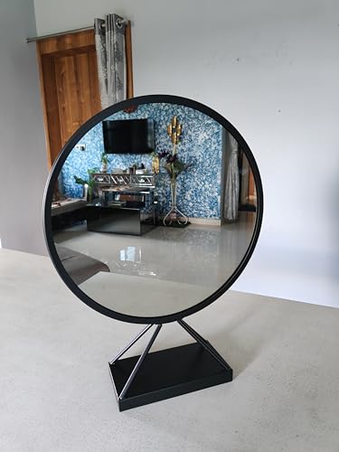 Image of Modern Elegance Round Wall-Mounted Mirror Metal Framed Wall Mirror Bathroom Mirror Living Room Mirror Home Decor Mirror 18 x 18 Inches Black MF 77