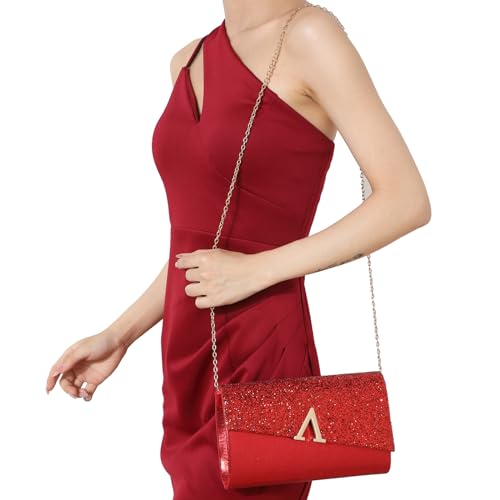 YYW 4 Pieces Purse Rhinestone Jewelry Set, Rhinestone Evening Bag Clutch Purses for Women, Ladies Sparkling Glitter Party Handbag Wedding Bag (Red 1) by YYW - Used condition - Image 7