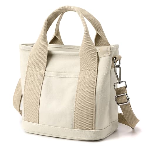 Image of Canvas Tote Bag for Women,Small Totes Bags with Zipper Crossbody Purse with Pockets Large Shoulder Handbag,2 Sizes