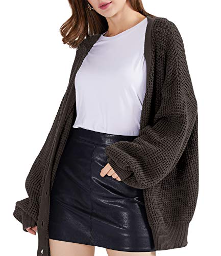Image of QUALFORT Women's Oversized 100% Cotton Cardigan Sweater | Long Sleeve V Neck Button Down Open Front Knit Outerwear