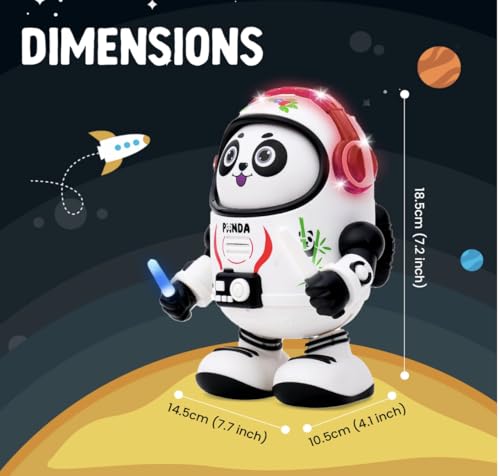 Image of Dancing Space Panda Robot Toy with Light Effects and Musical Sound, White and Black, 18.5 cm, Battery Powered, for Toddlers, Babies, Girls and Boys