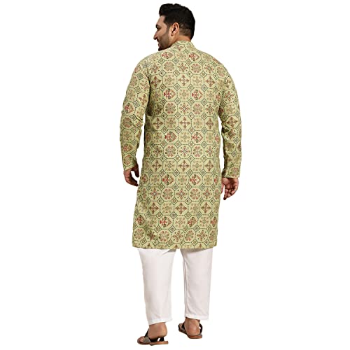 Sojanya Plus (Since1958) Men's Cotton Linen Yellow and Multi Printed Kurta and White Pyjama Set3