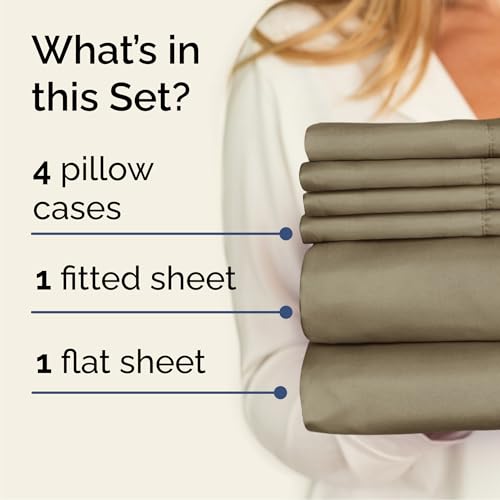 Image of Cal King 6 Piece Bed Sheet Set - Comfy, Breathable & Cooling Sheets - Khaki | Ultra-Soft Hotel Luxury Bedding Set with 8-16 Inch Deep Pockets, 1 Flat & 1 Fitted Sheet & 4 Pillowcases, Wrinkle & Fade Free