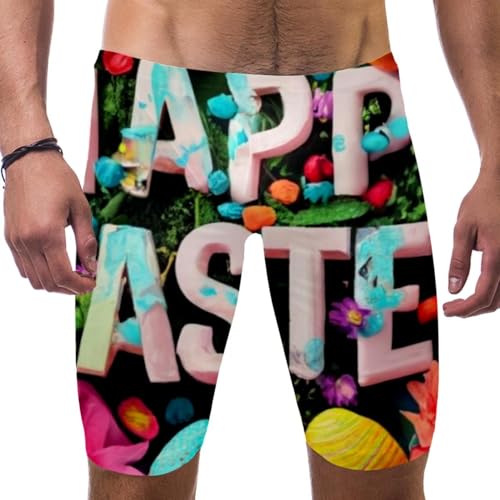 Happy Easter Swimsuit for Men & Boys,Competition Lap Swim Suit, Square Leg Endurance Training Multicoloured