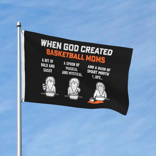 Generic - Drapeau de jardin avec œillets - Drapeaux de pirate « When God Created Basketball Moms I Bit Of Bold And Sassy A Spoon » - Fanions personnalisés pour le camping souvenir cour 90 x 150 cm