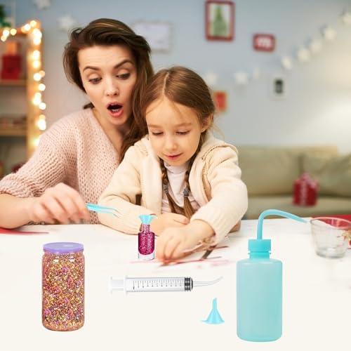 7 Stück Schneekugel Becher Zubehör,Glitzer Schneekugelbecher DIY Set Enthält Kunststoff Squeeze Bottle Kleiner Trichter Pinzette Gebogene Spritze für Glitter Snow Globe DIY (Blau und Weiß, zufällig)