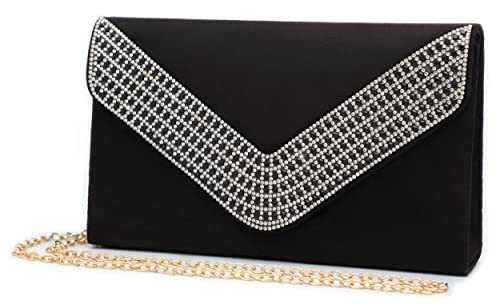 Lefrcry Women Satin Evening Bags Ladies Party Handbag For Wedding Party Handbag Rhinestone Clutch Purses Black #TOP1