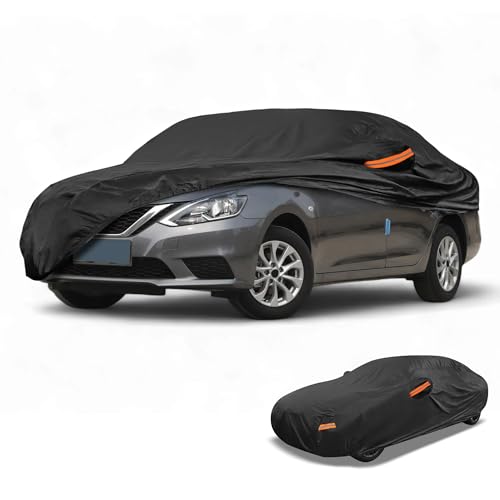 Image of Waterproof All-Weather Universal Car Cover with Right Side Zipper, 210T-PU Black Fits for Sedan 190 inch to 198 inch Length