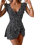 Aidonger One Piece Swimdress Tummy Control Ruffle Swimsuit for Women Tie Knot Swim Dresses V Neck Bathing Suit Skirt