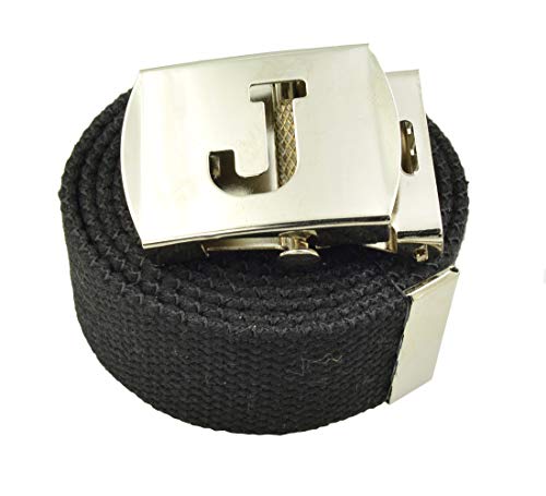 BodyJewelryOnline Capital Initial J Canvas Military Web Black Belt & Silver Buckle 60 Inch