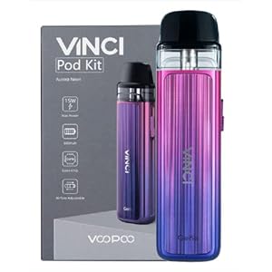 VINCI POD, Kit d’origine VOOPOOO VINCI 15W avec batterie 800mAh et puce de 2 ml Pod GENE Compatible avec le vaporisateur de système de pod de cigarette électronique à bobine PnP (Aurore Néon)