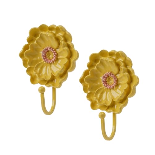 Guichifun Flower Shaped Decorative Wall Hooks, Yellow, 2pcs