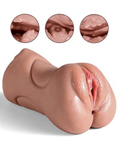 Image of 3 in 1 Pocket Pussy Male Masturbator, Adult Sex Toys with 3D Textured Vagina & Tight Anus & Drying Stick, Sex Doll Male Blowjob Stroker with Real Mouth Tongue for Man Masturbation Pleasure(Wheat)