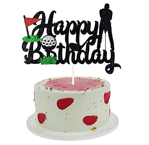 Hakpuotr Golf Birthday Cake Topper - Golf Cake Topper - Black Glitter Golf Happy Birthday Cake Topper For Men/Boys - Sports Themed Party Decorations Supplies #TOP5