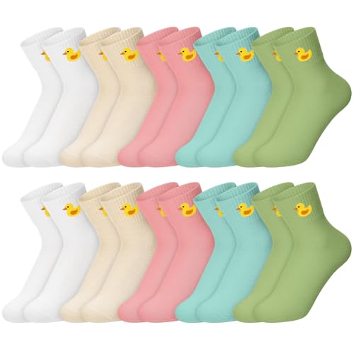 Image of Eurzom 10 Pairs Socks Womens Crew Elastic Ankle Length Cotton Socks Aesthetic Cute Lightweight Low Cut Gifts for Women