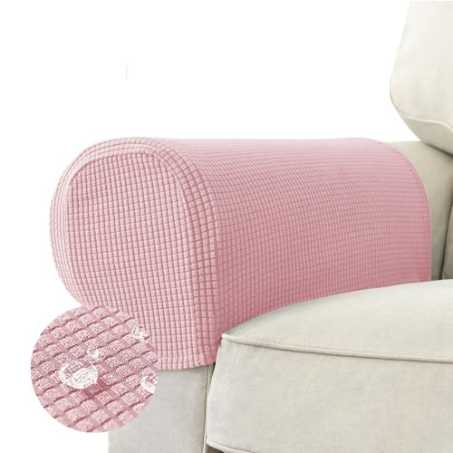 Fansu Funda para Reposabrazos de Sofá 2 Piezas de Jacquard Impermeable, Elástico Funda para Brazos, Lavable y Antimanchas Protector de Reposabrazos para Sofá, Sillón, Muebles (Rosa Claro)