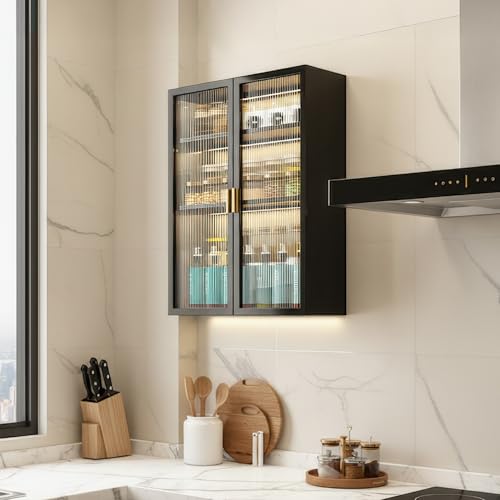 Image of MIORAH Kitchen Storage Cabinet | Modular Wall Mounted Kitchen Cabinet Organiser |3 Layer, Space Saving Carbon Steel Shelf, Black, 50 cm, Pack of 1