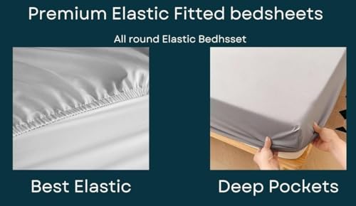 Image of 276 TC Cotton Feel All Around Elastic Fitted Bedsheet, Elastic Fitted Bedsheet Single Size Bedsheet for Single Bed with 1 Pillow Cover, Size - 72 x 36 x 8 Inch Color