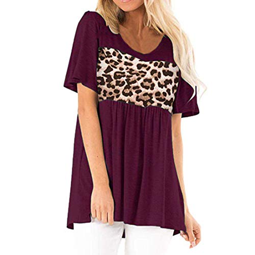 XYSSYXGS T-shirt à manches courtes et col rond pour femme - Imprimé léopard - Basique - Décontracté, H-Rouge, XL Cover