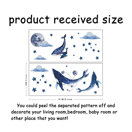 Superdant Blue Whale Wall Stickers Night Sky Wall Decals Blue Clouds Animal Vinyl Diy Art Decor For Baby Nursery Children Bedroom Living Room Boy's Gift Wall Decor #TOP1