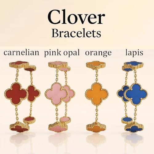 18K gold-plated mother of pearl enamel, adjustable clover lucky bracelet for women, white/black/red/green/red/orange/yellow/blue/indigo/purple flower four leaf chain bracelet, fashionable jewelry gift4