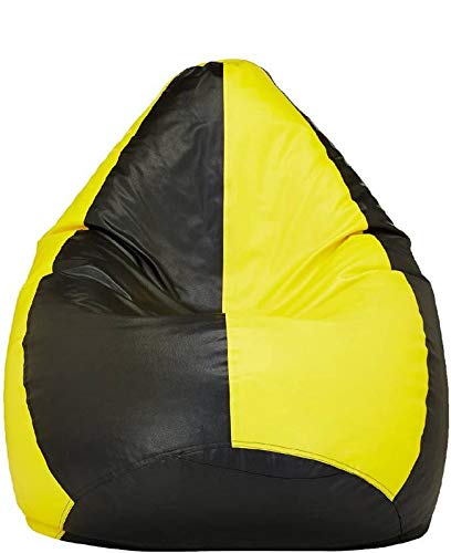 TRUE 2F (XXL) Faux Leather Bean Bag Cover Without Beans (Yellow and Black)
