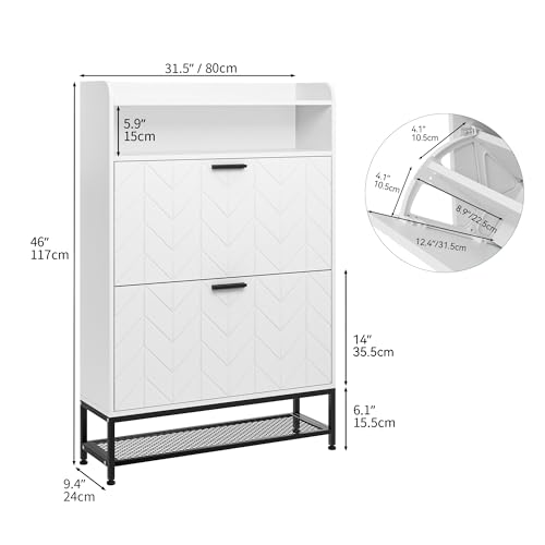 YITAHOME Armoire à Chaussures Autoportante avec 2 Tiroirs Rabattables, Rangement en Bois avec Étagère Ouverte pour Salon, Entrée, Couloir – Image 3