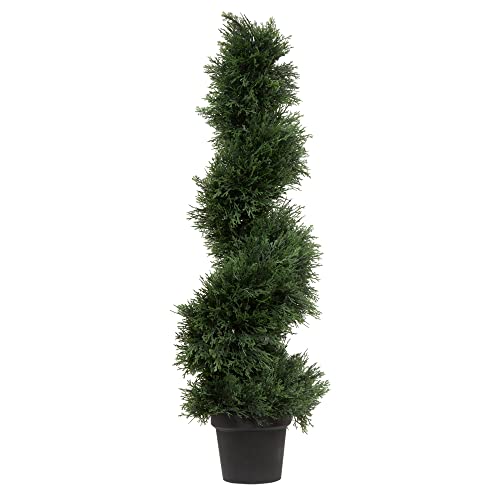Vickerman Artificial Cedar Topiary Spiral Tree 3 Foot Tall - Potted Natural Green Cedar - UV Resistant Indoor/Outdoor Home Patio Front Door Faux Decor