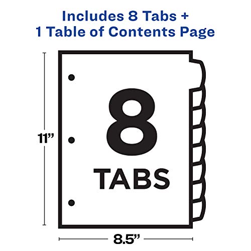 Avery 8-Tab Dividers For A 3 Ring Binders, Customizable Table Of Contents, Multicolor Tabs, 1 Set (11841), 8-1/2" X 11" #TOP3