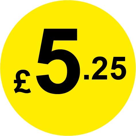 Permanent Adhesive - Black & Yellow 30mm Price Stickers/Labels from 10p to £5.25, 200, £5.25 — image 1