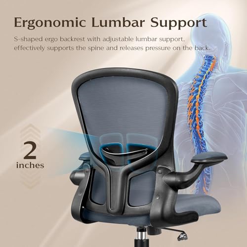 Image of FelixKing Office Desk Chairs, Ergonomic PC Desk Chair with Wheels, Adjustable Lumbar Support and Height, Swivel Computer Chair with Flip-up Armrests, Ergo Mesh Backrest for Working(Dark Gray)