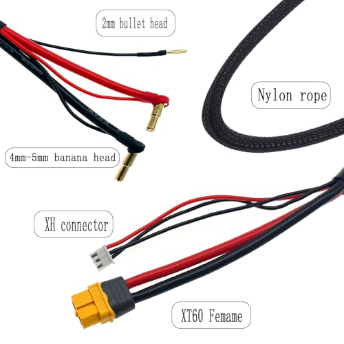 Cable de carga 2S XT60 para batería Lipo con conectores de bala de 4 y 5 mm 4