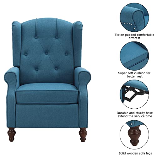 Baijiawei B Recliner Wingback Chair - Tufted Arm Chair Recliner - Massage Recliner Chair With Heat - Fabric Push Back Recliner With Remote Control, Heating Function, Adjustable Backrest (Blue) #TOP5