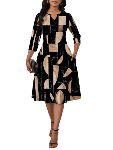 Image of PinkPatty Women's Casual 3 /4 Sleeve Midi Dresses Fit and Flare Church Work Dress with Pockets