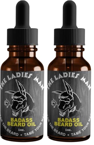 Image of Badass Beard Care Oil For Men - The Ladies Man Scent, 1 oz - All Natural Ingredients, Keeps Beard and Mustache Full, Soft and Healthy (Pack of 2)