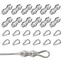 Rybtd Drahtseilklemmen 24 Stück duplex klemme 3mm Und kauschen 3mm,304 Edelstahl Drahtseile Clip M3 Seilklemme für 3mm Stahlseil Seil Takelage