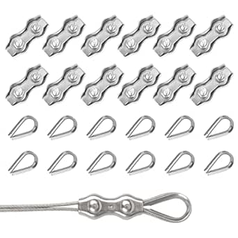 28 stuks roestvrij stalen kabelklemmen M3 set met 14 stuks kabelklemmen 3 mm en 14 stuks draadkabelkousen 3 mm, 304 roestvrij stalen kabelklemmen, set, voor staalkabel, waslijnspanner, luifel