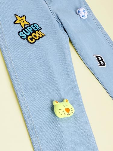 Image of KiddoPanti Boys Regular Fit Denim Pant | Stretch Poly Cotton Denim | Regular Fit Full Length Pant | Back Elasticated & Button with Zip Open Fly