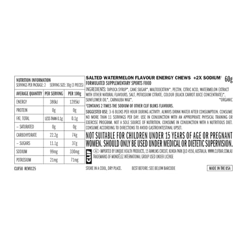 Image of CLIF BLOKS Energy Chews, Salted Watermelon Flavor with 2X Sodium, 18 Count (Pack of 8)