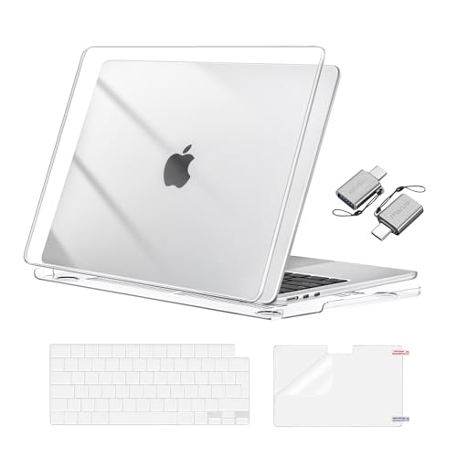 MOSISO Custodia Compatibile con MacBook Air 13 Cover M5 M4 M3 M2 2026-2022 A3449 A3240 A3113 A2681,Case per MacBook Air 13,6'' display Liquid Retina&Copritastiera&Pellicola&Tipo C, Cristallino