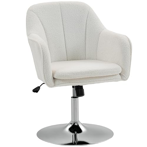 HOMCOM Fauteuil de Salon en Polaire Teddy, Chaise pivotant à Hauteur réglable, Fonction de Bascule, Coussin rembourré, Fauteuil de Chambre, Salon, Bureau,...