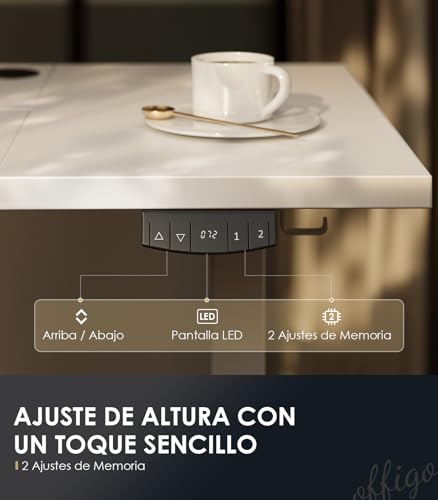 Miniatura 6 de OffiGo Escritorio Elevable, Mesa Elevable Escritorio 180 cm, Escritorio Ergonómico con Función de Memoria, Standing Desk, Moderno Mesa Ordenador para el Hogar y la Oficina, Blanco