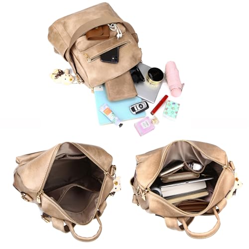 Image of Soperwillton Women Backpack Purse Shoulder Handbags Travel Bag Set 2pcs | Soft PU Leather,Large Capacity,Many Pockets,with a Functional Wallet,with a Detachable Shoulder Strap,Multipurpose Design