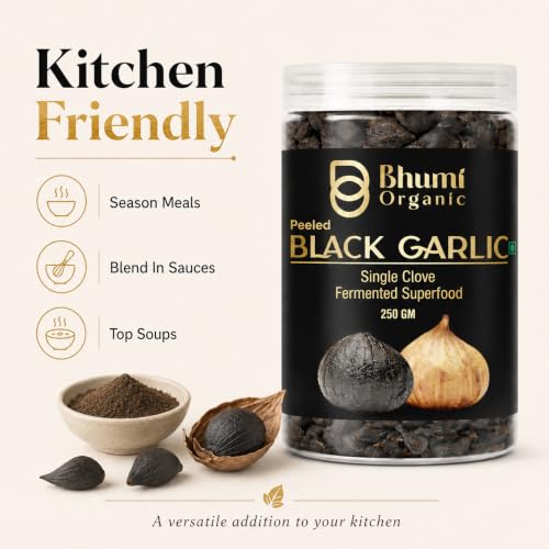 Image of Bhumi Organic Black Garlic Single Clove 250 GM | Naturally Fermented, Ready-to-Eat, No Preservatives, Rich in Antioxidants