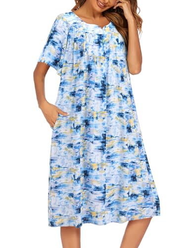 Image of Ekouaer Womens Nightgown Short Sleeve House Dress with Pockets-Floral Print Mumu Dress