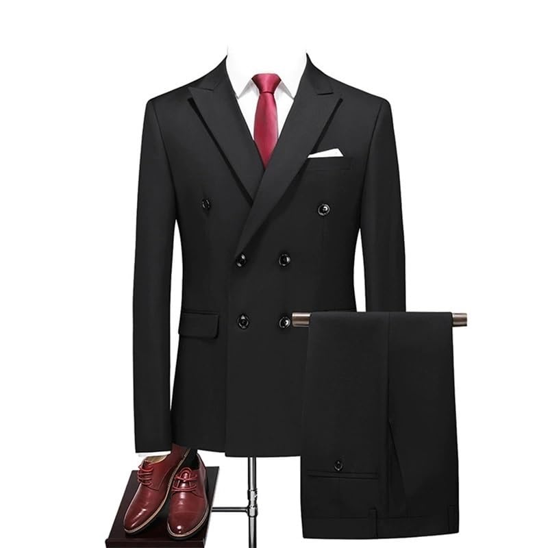 Men's Tuxedo Suit 2 Piece Slim Fit Pants Formal Outfit for Wedding Party Prom Business Office Event(Black,XX-Large)