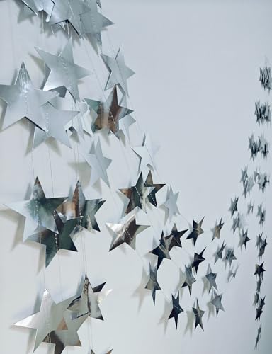 Image of 4-Pack Star Garland, Glitter Silver Star Garland Banner,Twinkle Twinkle Little Star Decorations for Christmas, Baby Shower & Birthday, 4 inch x 13ft Each, Holiday Party Hanging Decor