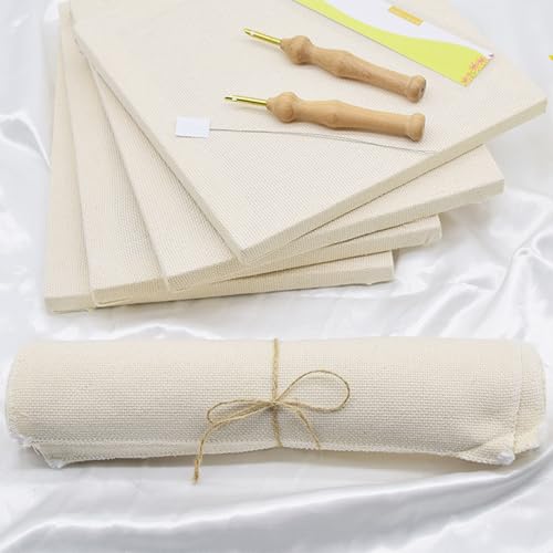 Image of Punch Needle Monk Cloth, Punch Needle Fabric, Embroidery Fabric for Sewing Embroidery Art Crafts Favors, 3 PCS, 15.75 x 15.75 Inch