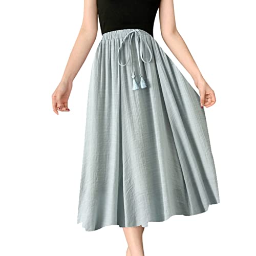 Falda larga de verano para mujer, falda larga de verano para mujer, falda larga de verano, cintura alta, monocolor, vestido de playa, falda informal, elegante, falda bohemia, falda de playa, falda de