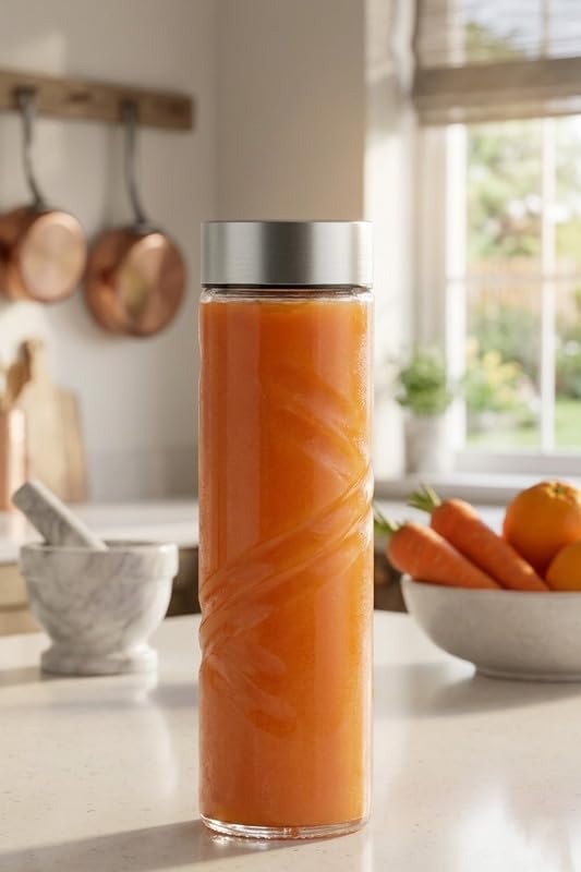 Image of CROCO JAR Wide Mouth Glass Water Bottle with Leak-Proof Airtight Double Layer Stainless Steel Lid for Water, Smoothie, Juices (750 ML Twirl Set of 2)